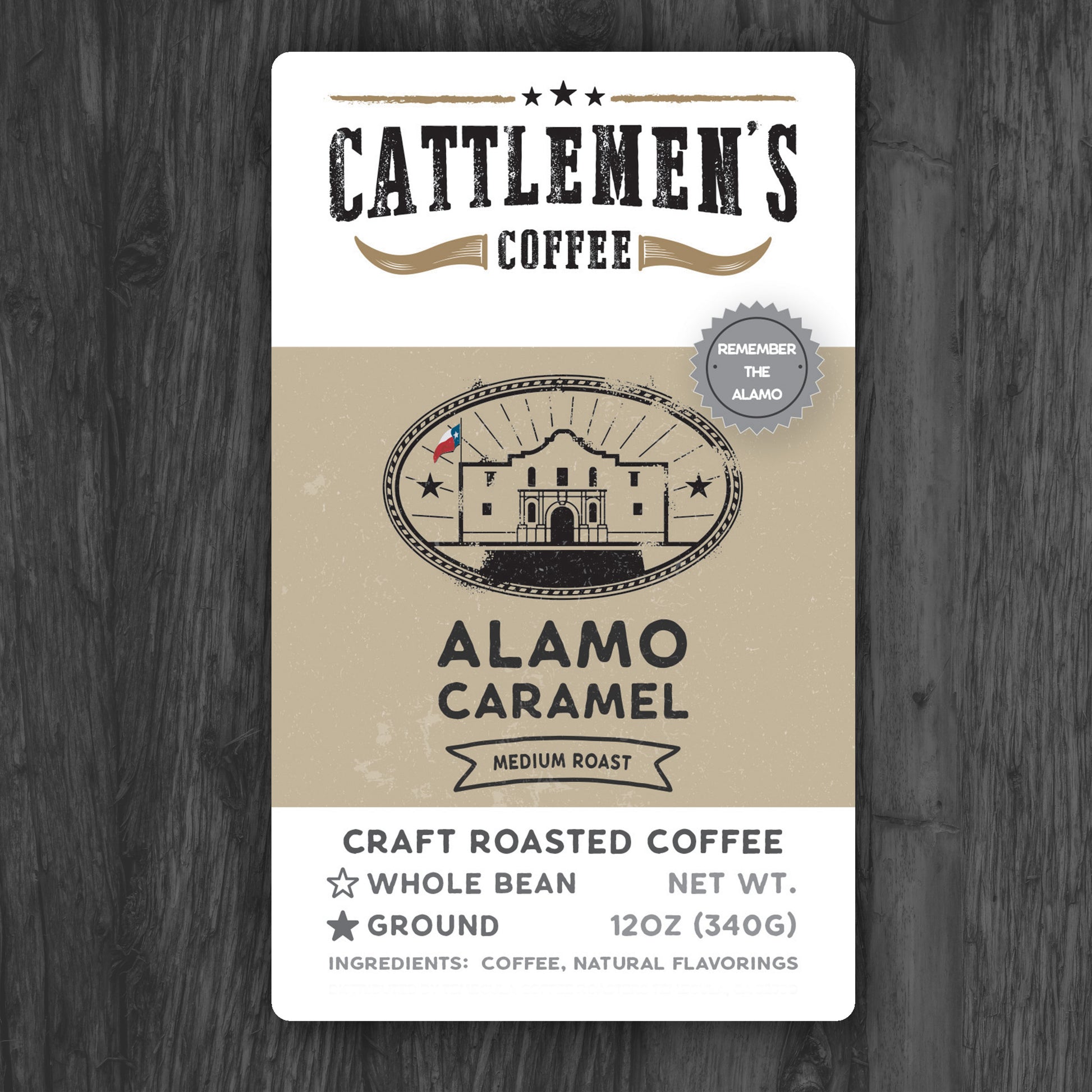 Alamo Caramel Coffee Label